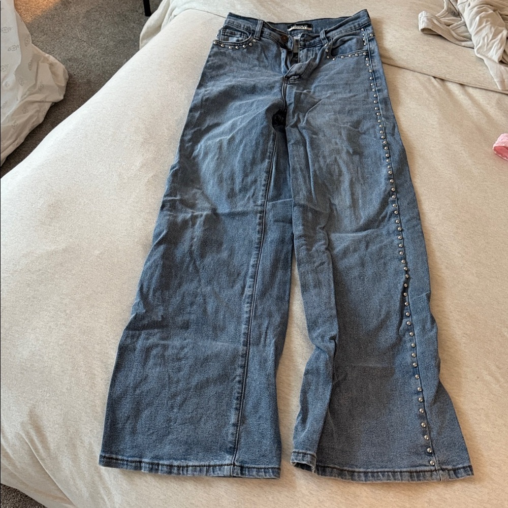 Vibrant Light Blue Denim Jeans studded